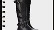 Onlineshoe Ladies Womens Quilted Knee High Riding Boots With Buckle and Straps Feature - Black