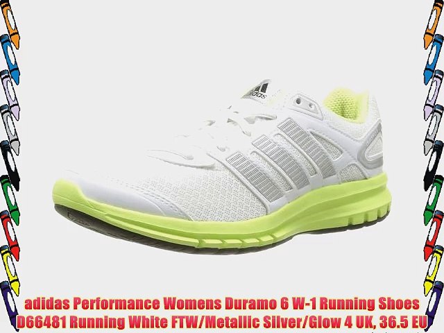 adidas Performance Womens Duramo 6 W-1 Running Shoes D66481 Running White  FTW/Metallic Silver/Glow - video dailymotion