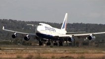 Transaero B747-400 (VP-BKJ) landing on runway 24L in Palma