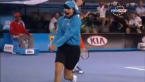 Tennis Ball girl picks up bug on tennis court in slow motion - Melbourne Australian Open