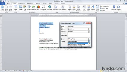 MS Word Creating and saving Quick Parts