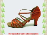 Orange/black/red/bronze/Apricot five tape satin of Ladies Latin dance shoes (EU36/23.5CM Apricot)