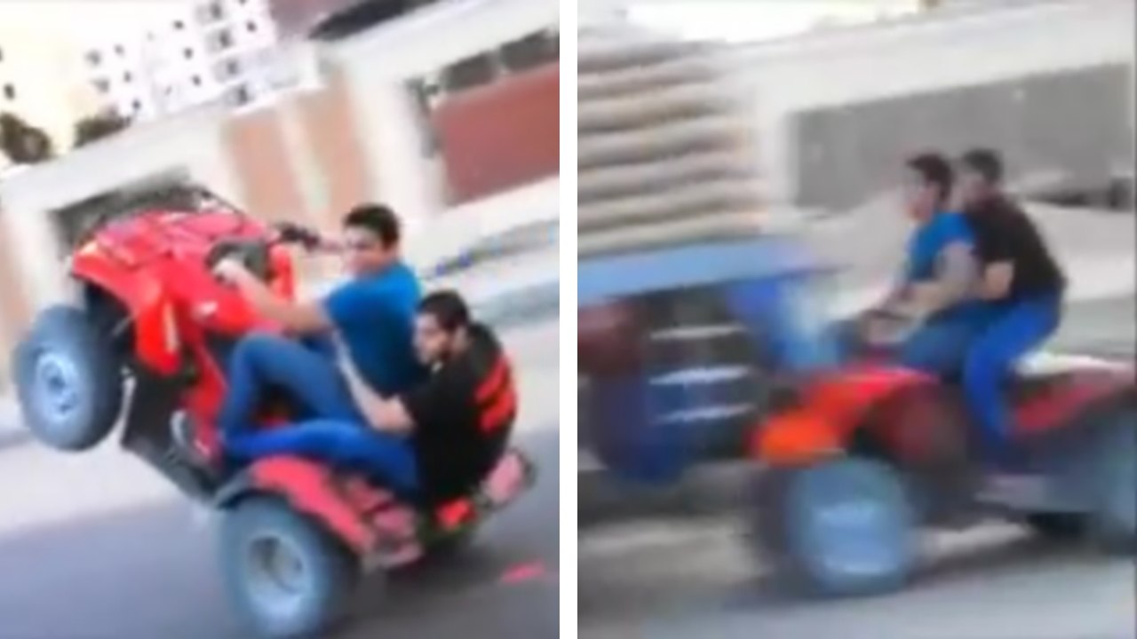 Il s'amuse à faire des wheelings en quad sur la route mais oublie de regarder devant lui