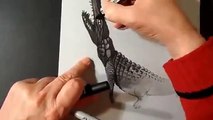 [3D Ilusi] Menggambar dan Melukis Buaya Tampak Hidup