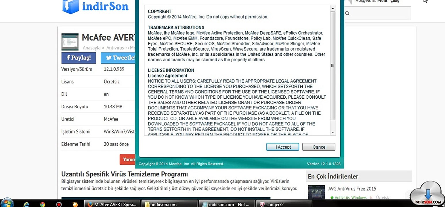 McAfee AVERT Stinger kurulum inceleme