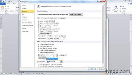 MS Word Setting proofing and AutoCorrect options