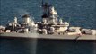 USS Iowa (BB-61) arrives in San Pedro, Aerial view of the battleship.