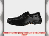 JINRV Men's Leather Quality Casual Lace up Flat Low Shoes-black37