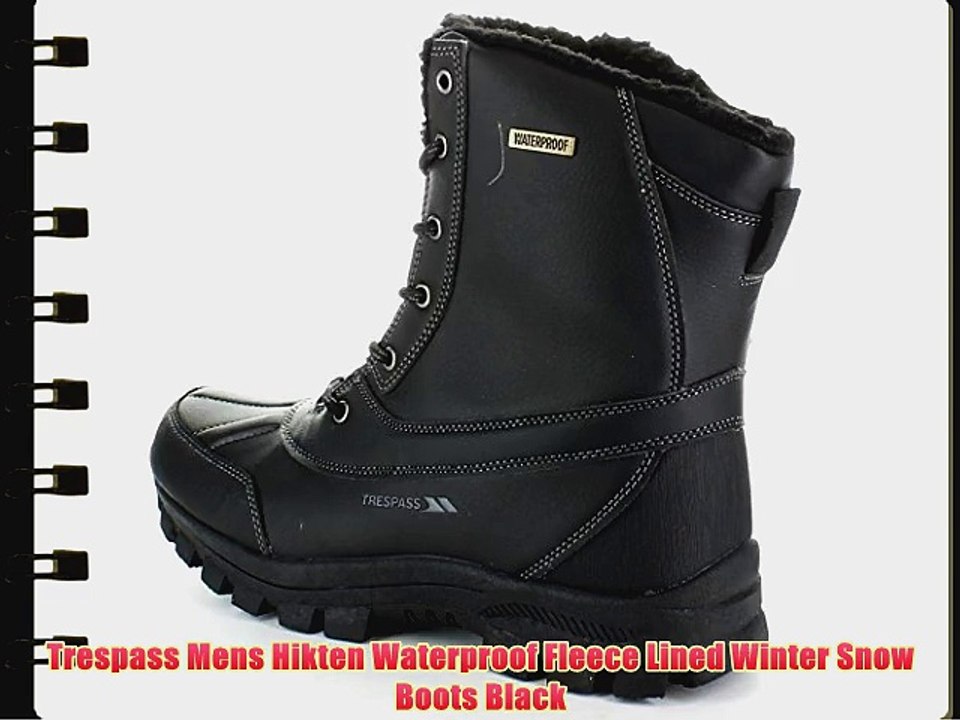 Trespass Mens Hikten Waterproof Fleece Lined Winter Snow Boots Black