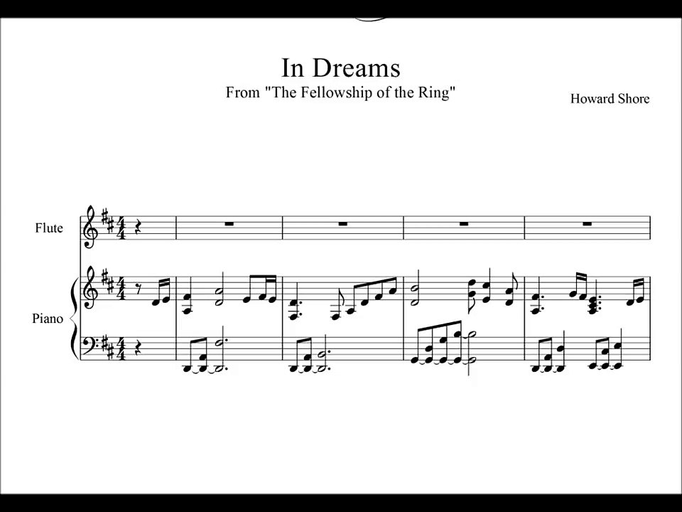 Sheet music concerning hobbits meadley from The Lord of the Rings The Fellowship of the ring
