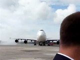 Japan airlines Boeing 747-400 arrives at Riga International Airport