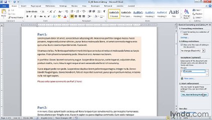 MS Word Restricting editing for all or part of a document