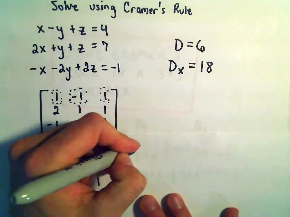 Cramer's Rule to Solve a System of 3 Linear Equations Example 2