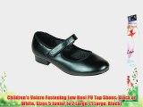 Children's Velcro Fastening Low Heel PU Tap Shoes. Black or White. Sizes 5 Junior to 2 Large.