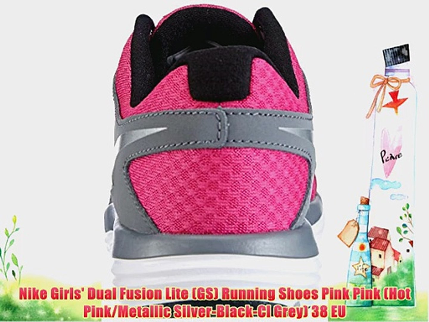 ⁣Nike Girls' Dual Fusion Lite (GS) Running Shoes Pink Pink (Hot Pink/Metallic Silver-Black-Cl