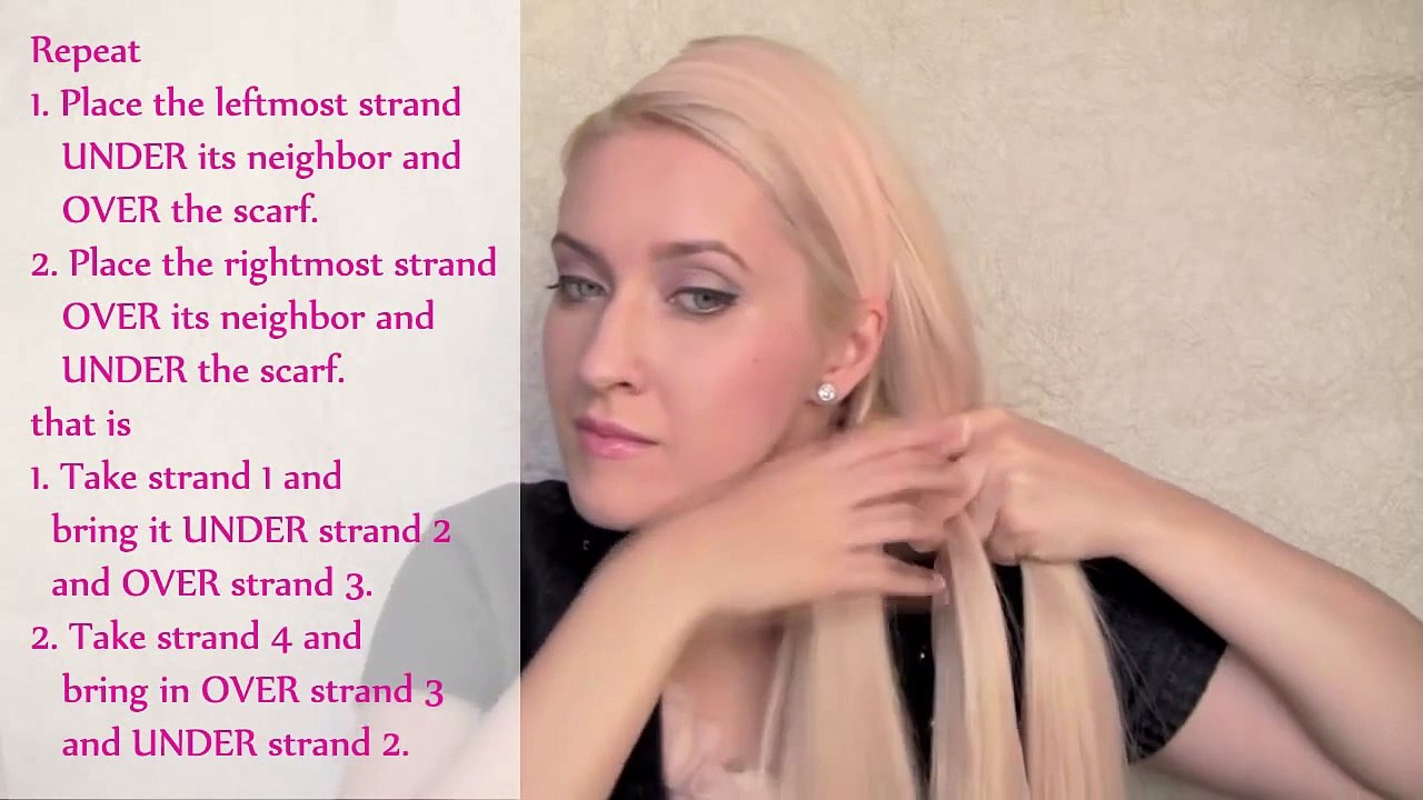 4 strand braid tutorial Cute school hairstyle for long hair with a scarf