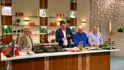 James Martin together with Two Greedy Italians, Antonio Carluccio and Gennaro Contaldo.