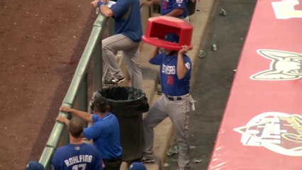 Two Baseball fouls Balls hit trash Can in a row!
