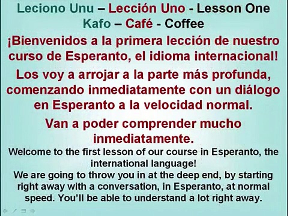 Jen Nia Mondo - Primera Lección de Esperanto