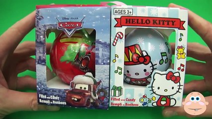 Disney Pixar Cars & Hello Kitty Surprise Eggs Christmas Toys Kinder Ornaments Opening + Unboxing