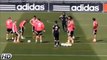 Cristiano Ronaldo tricks Martin Ødegaard with a dummy pass in Real Madrid C.F. training.
