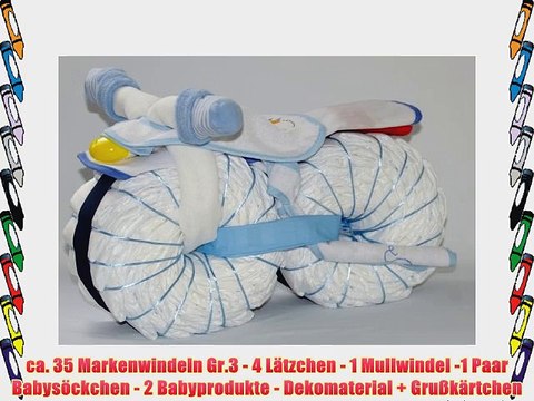 Windelmotorrad blau - Windeltorte Motorrad Jungen - Geschenk zur Geburt