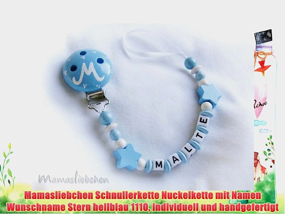 Mamasliebchen Schnullerkette Nuckelkette mit Namen Wunschname Stern hellblau 1110 individuell