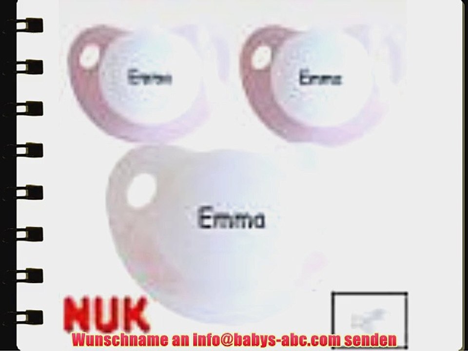 NUK Trendline Namensschnuller Schnuller mit Name Gr 1 - rosa inkl. Sterne Herzen oder Smilys