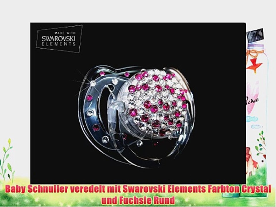 Baby Schnuller veredelt mit Swarovski Elements Farbton Crystal und Fuchsie Rund