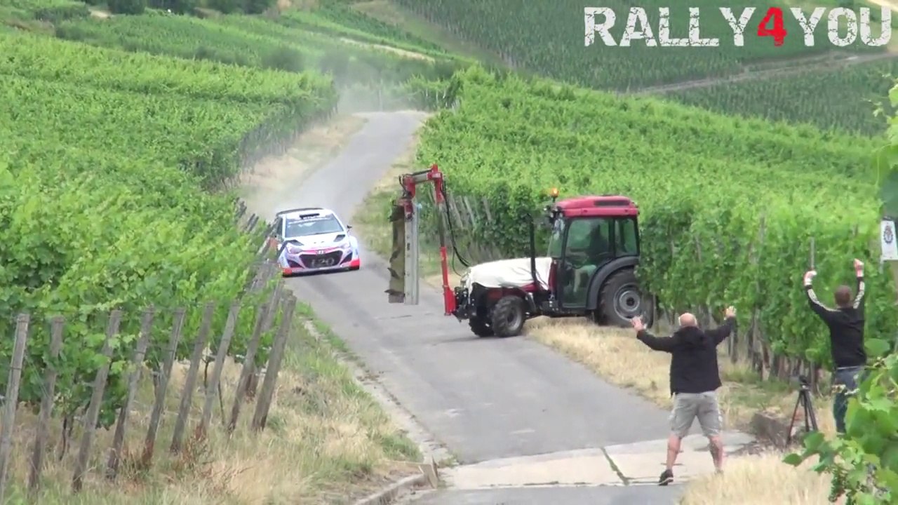 Rally car driver almost hit Tractor during German Race!