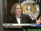 Israeli Foreign Minister Tzipi Livni ducking and diving at the National Press Club - she talks like a Russian Bolshevik and looks like a bullfrog