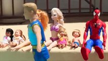 Frozen MERMAID Swim School Barbie Merman and Spiderman Swimming Elsa and Anna DisneyCarToys