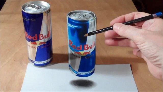 Anamorphic Illusion - Drawing 3D Levitating Red Bull Can