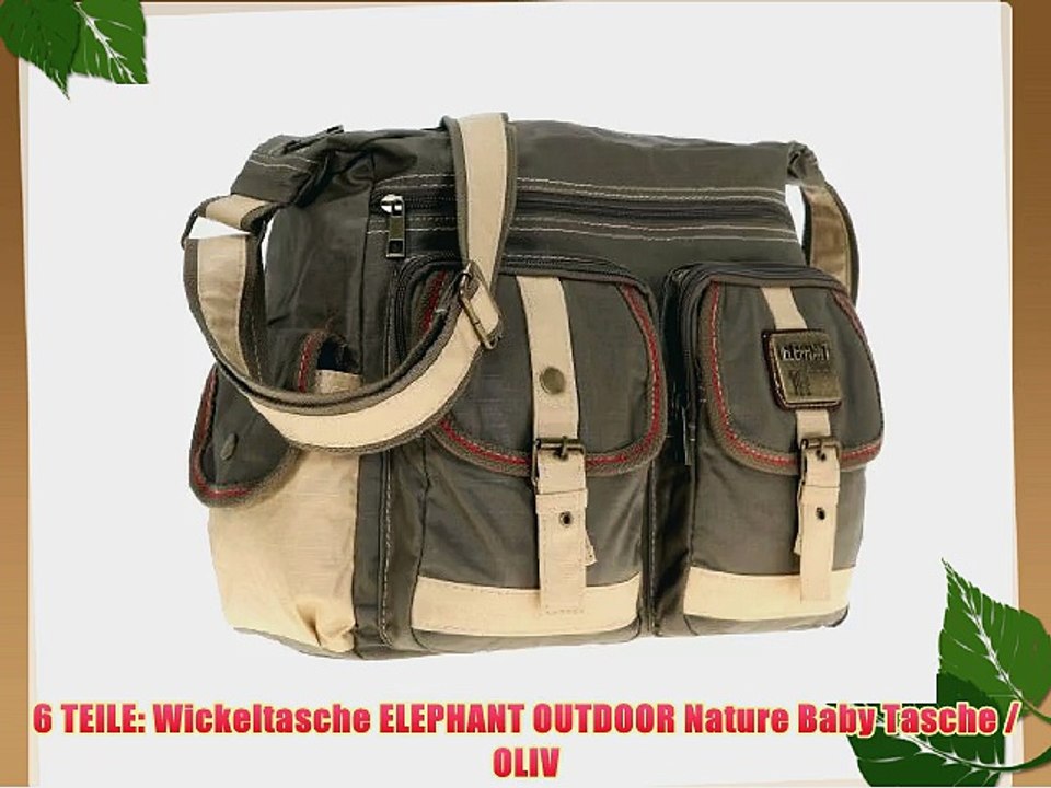 6 TEILE: Wickeltasche ELEPHANT OUTDOOR Nature Baby Tasche / OLIV