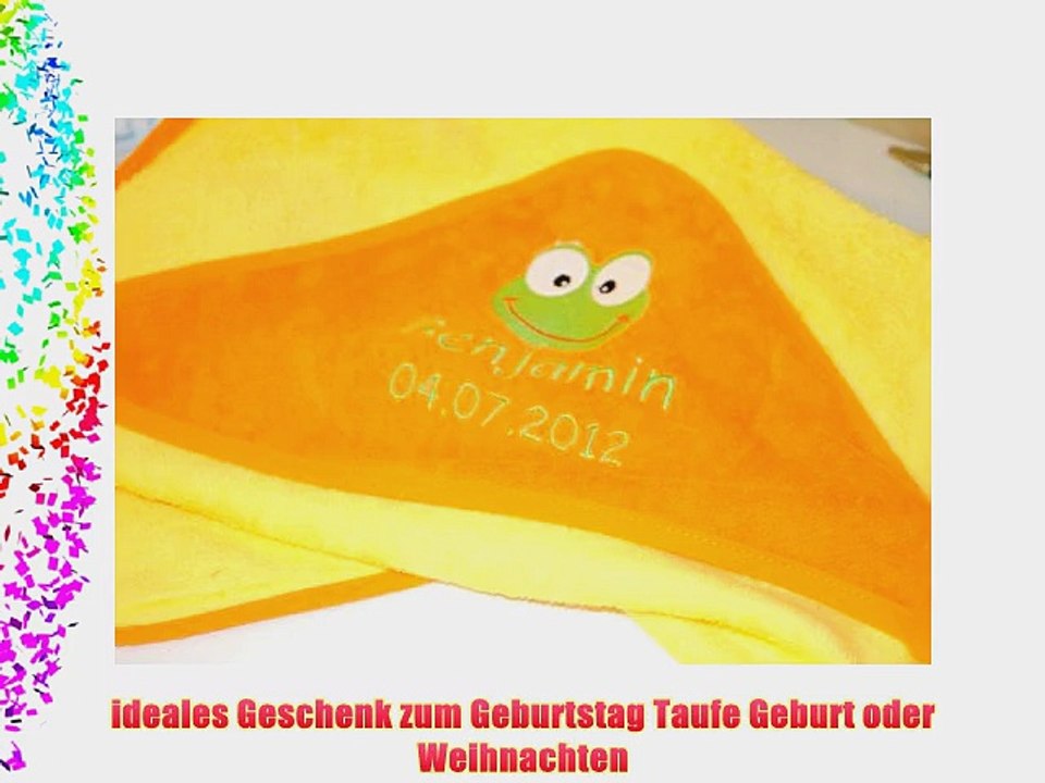 Kapuzenbadetuch 100x100cm gelb-orange mit Namen und Motiv selbst gestalten Kinderhandtuch Handtuch