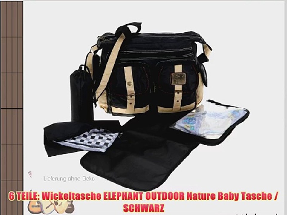 6 TEILE: Wickeltasche ELEPHANT OUTDOOR Nature Baby Tasche / SCHWARZ