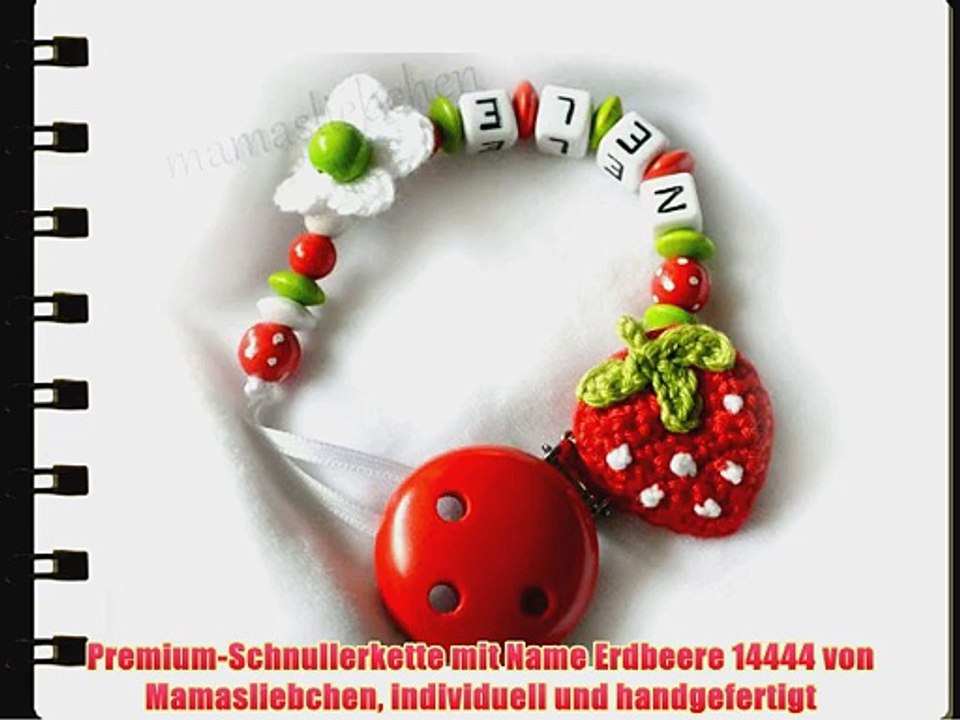 Premium-Schnullerkette mit Name Erdbeere 14444 von Mamasliebchen individuell und handgefertigt
