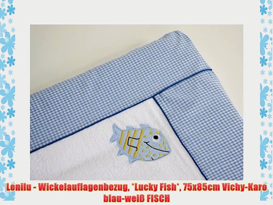 Lenilu - Wickelauflagenbezug *Lucky Fish* 75x85cm Vichy-Karo blau-wei? FISCH