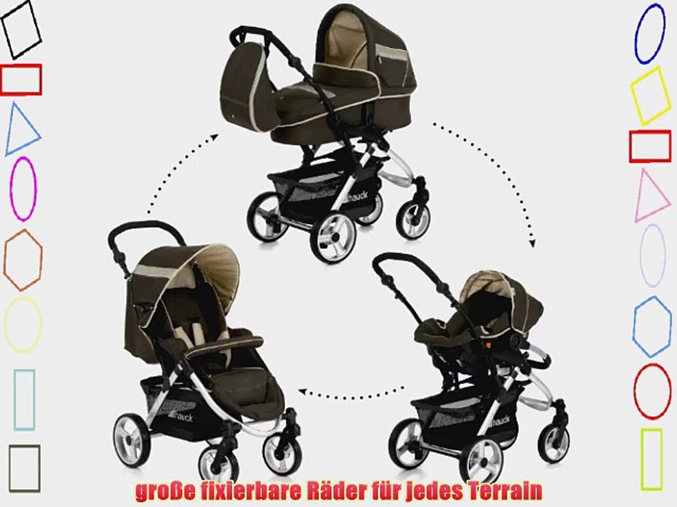 Hauck 33719 Kinderwagenset mit Wickeltasche Babyschale Beindecke und Babywanne beige / braun