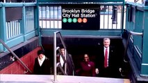 Mayor Bill de Blasio Arrives to Inauguration by Subway