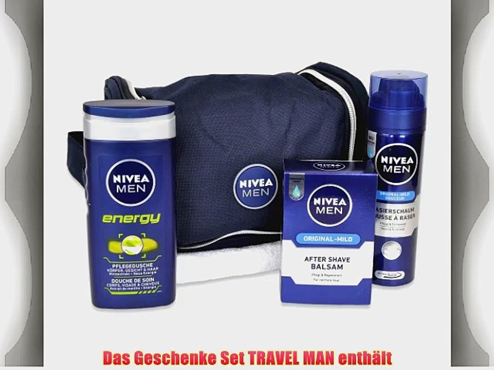 handverpacktes M?nnergeschenke Set Travel Man inklusive Nivea Duschbad Rasiergel Aftershave
