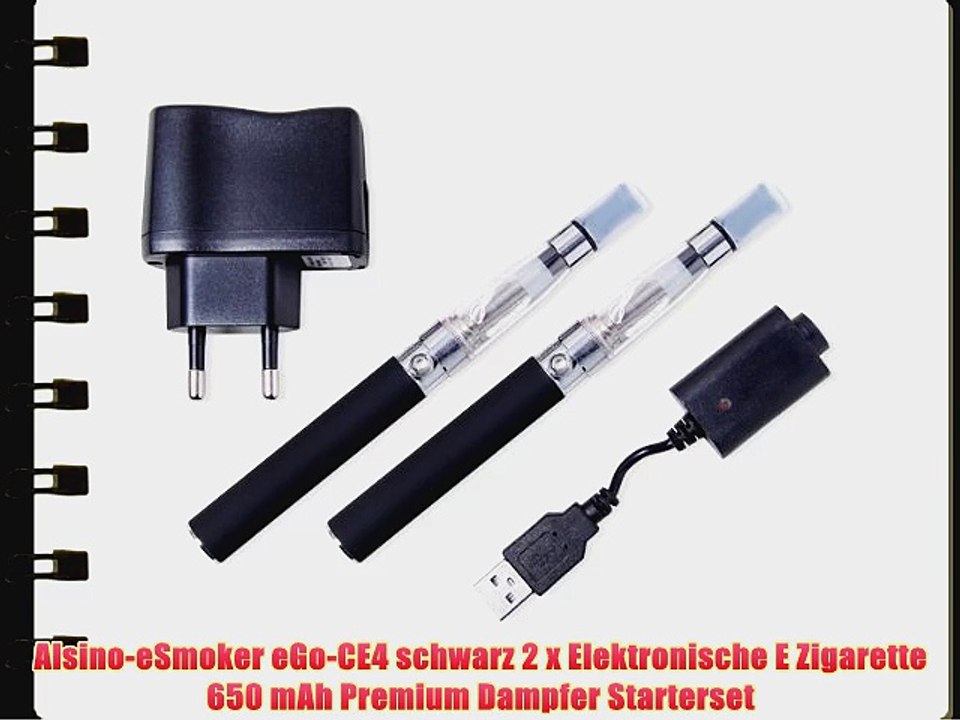 Alsino-eSmoker eGo-CE4 schwarz 2 x Elektronische E Zigarette 650 mAh Premium Dampfer Starterset