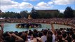 Des milliers d'étudiants sautent dans une fontaine de l'université