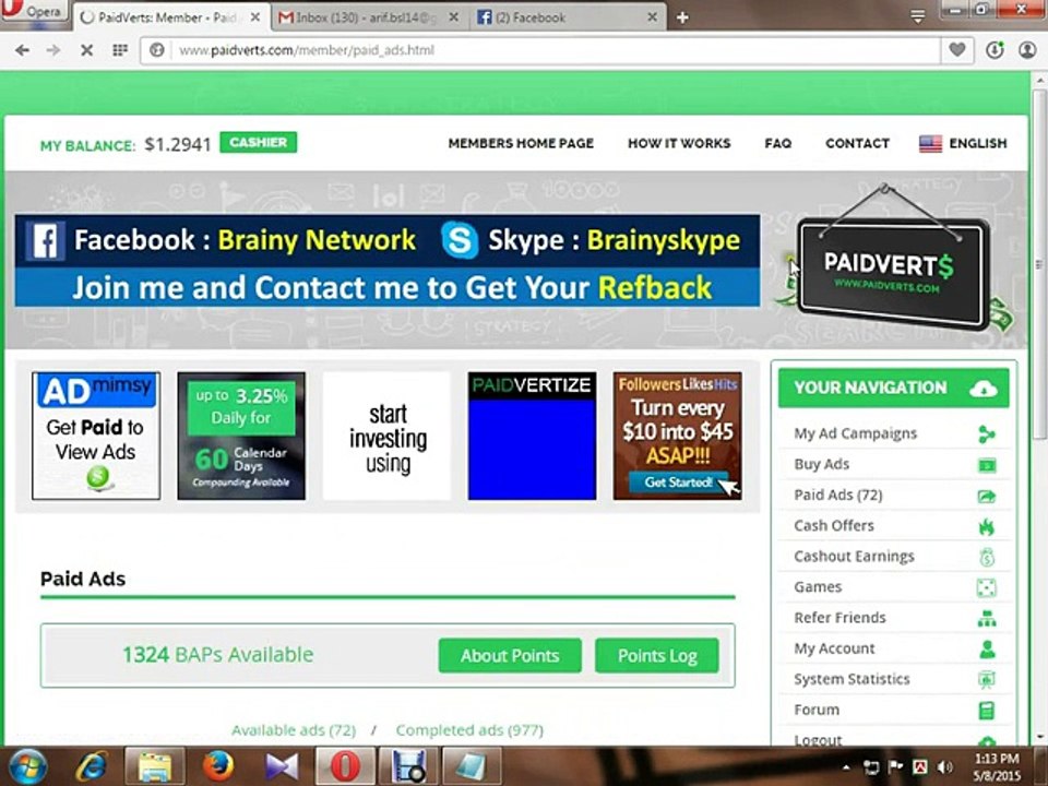 Paidverts tutorial 2015 {Earn money online} join free