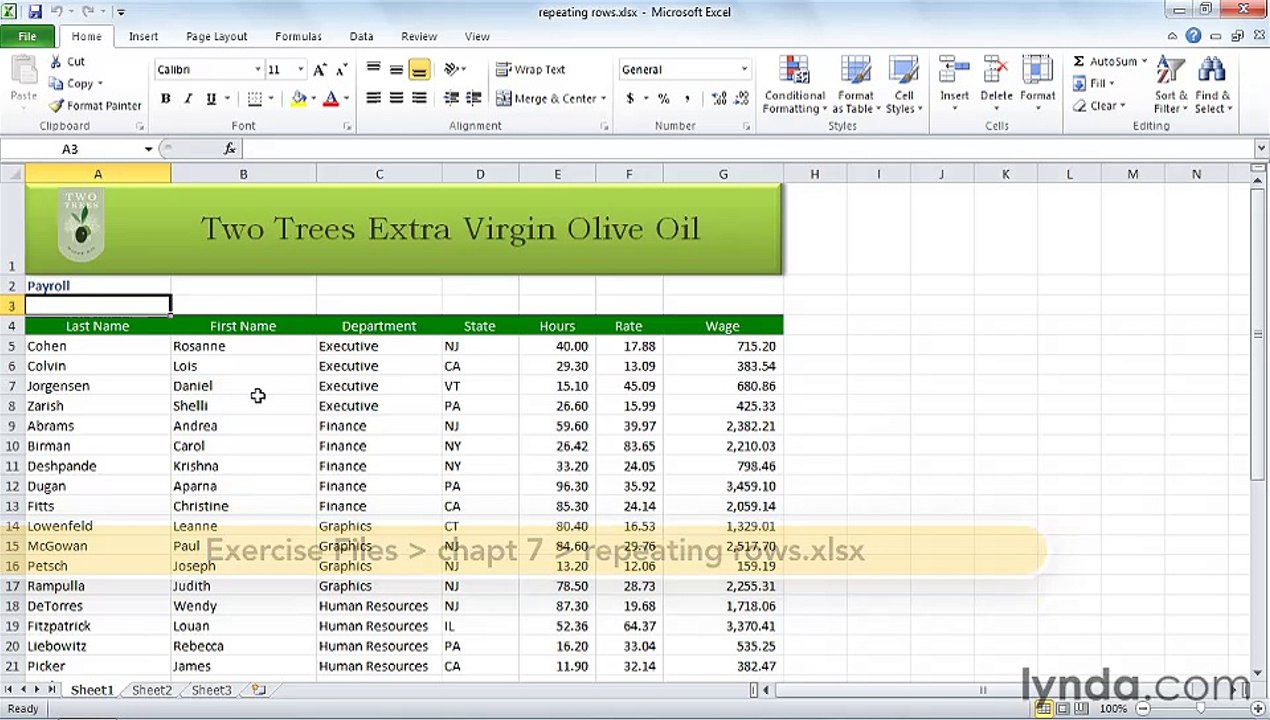 MS Excell Repeating row and column titles
