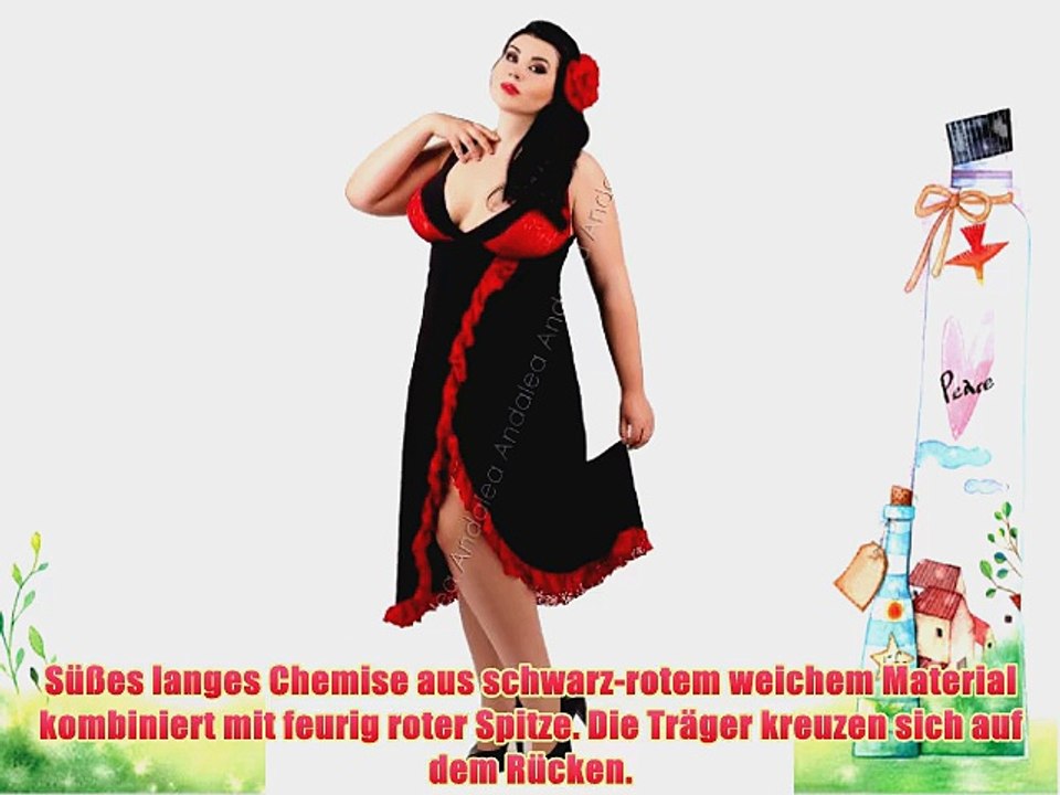 Wundersch?nes Negligee schwarz-rotes Nachtkleid Chemise Babydoll Flamenco von Andalea Dessous