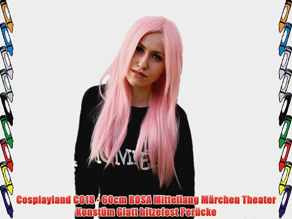 Cosplayland C018 - 60cm ROSA Mittellang M?rchen Theater Konst?m Glatt hitzefest Per?cke