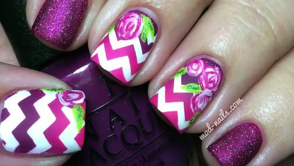 Matte Chevron and Roses Nail Tutorial