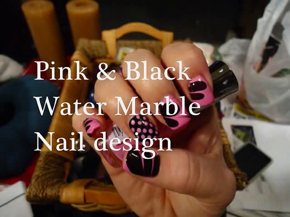 Pink & Black water marble nail tutorial