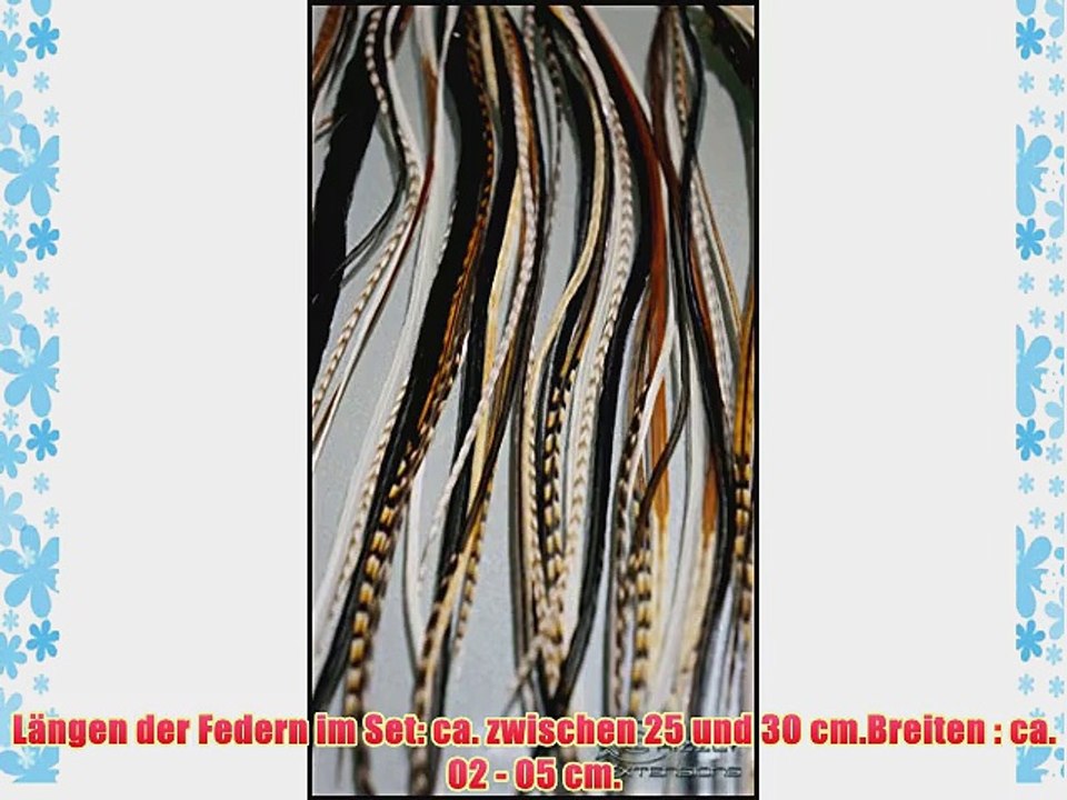 Grizzly-Extensions (NEU) 6 Single Feder Extensions Natur   Wei? f?r braunes Haar